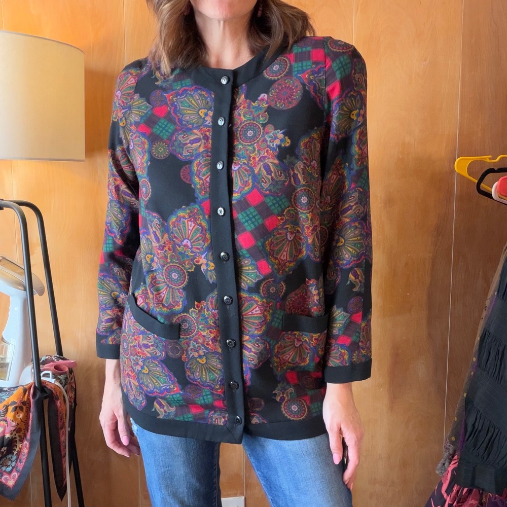 Vintage Gallant Paisley Plaid Print Button Front Jacket Size Large‎